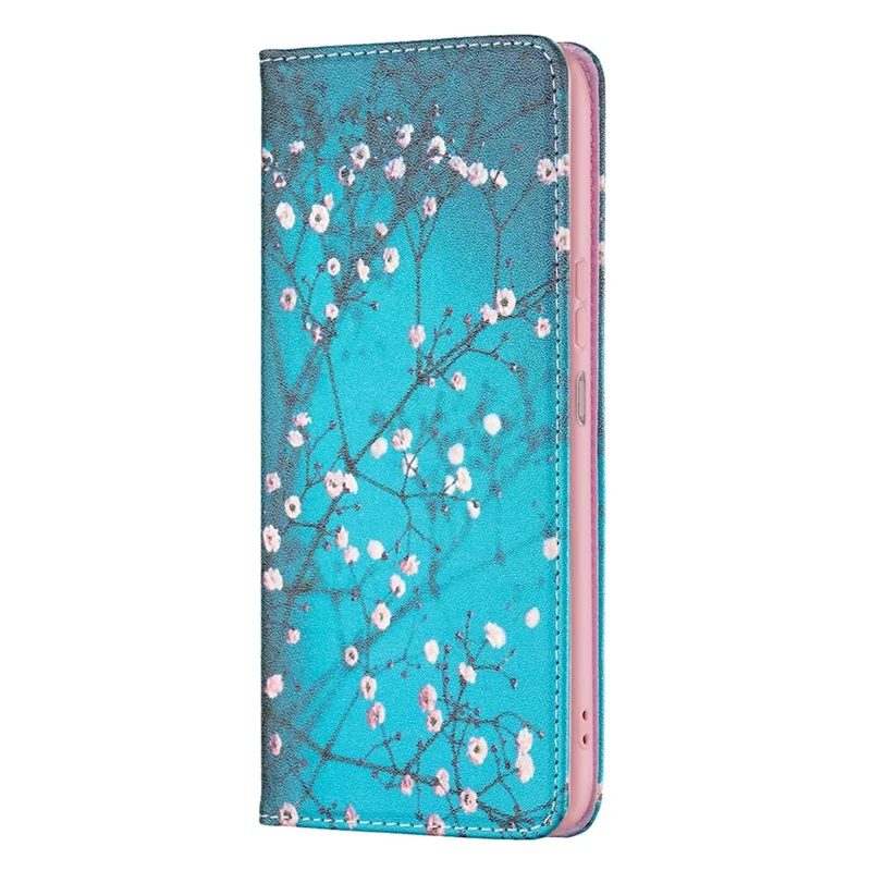Étui portefeuille avec support pour Xiaomi Redmi 10C 4G, housse en cuir PU avec impression de motif - Fleur de prunier