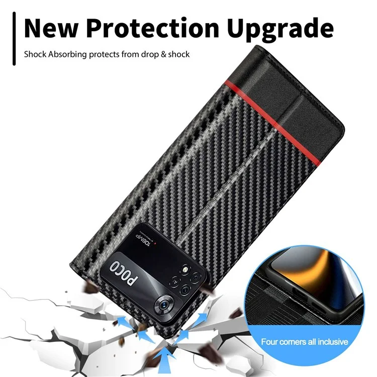 LC.IMEEKE Per Xiaomi Poco X4 Pro 5G Custodia Flip Portafoglio Anti-graffio, Texture in Fibra di Carbonio in Pelle PU Supporto Magnetico Auto-assorbente Copertina Telefonica Folio - Strisce Orizzontali