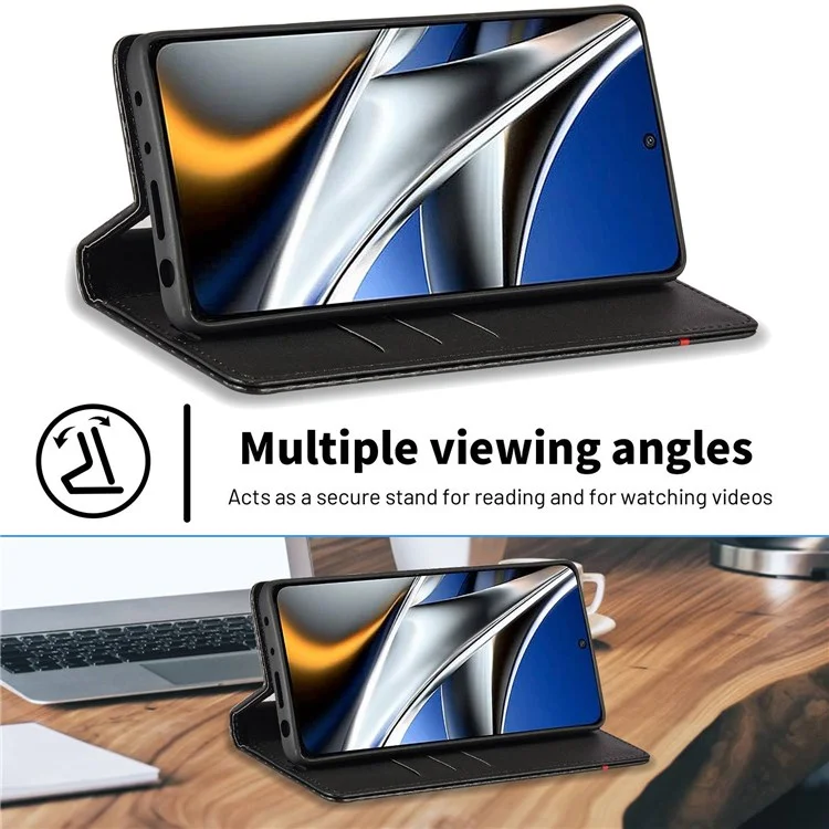 LC.IMEEKE Per Xiaomi Poco X4 Pro 5G Custodia Flip Portafoglio Anti-graffio, Texture in Fibra di Carbonio in Pelle PU Supporto Magnetico Auto-assorbente Copertina Telefonica Folio - Strisce Orizzontali