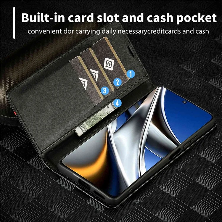 LC.IMEEKE Per Xiaomi Poco X4 Pro 5G Custodia Flip Portafoglio Anti-graffio, Texture in Fibra di Carbonio in Pelle PU Supporto Magnetico Auto-assorbente Copertina Telefonica Folio - Strisce Orizzontali