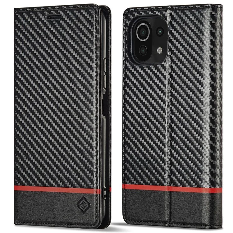 Lc. Imeeke Para Xiaomi 11 Lite 5G NE/Mi 11 Lite 5G/4G Flip Wallet Case, PU Leather Fiber Fiber Texture Stand Magnet Authobsorbed Folio Phone Cover - Franja Horizontal