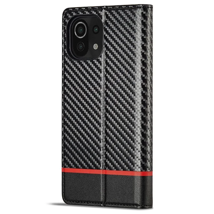 Lc. Imeeke Para Xiaomi 11 Lite 5G NE/Mi 11 Lite 5G/4G Flip Wallet Case, PU Leather Fiber Fiber Texture Stand Magnet Authobsorbed Folio Phone Cover - Franja Horizontal