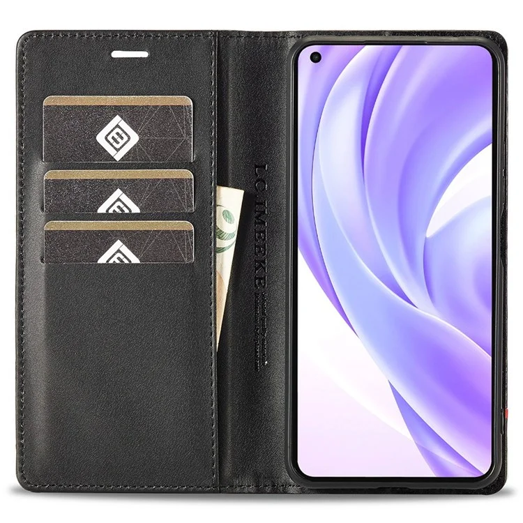 Lc. Imeeke Para Xiaomi 11 Lite 5G NE/Mi 11 Lite 5G/4G Flip Wallet Case, PU Leather Fiber Fiber Texture Stand Magnet Authobsorbed Folio Phone Cover - Franja Horizontal