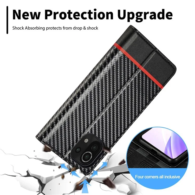 Lc. Imeeke Para Xiaomi 11 Lite 5G NE/Mi 11 Lite 5G/4G Flip Wallet Case, PU Leather Fiber Fiber Texture Stand Magnet Authobsorbed Folio Phone Cover - Franja Horizontal