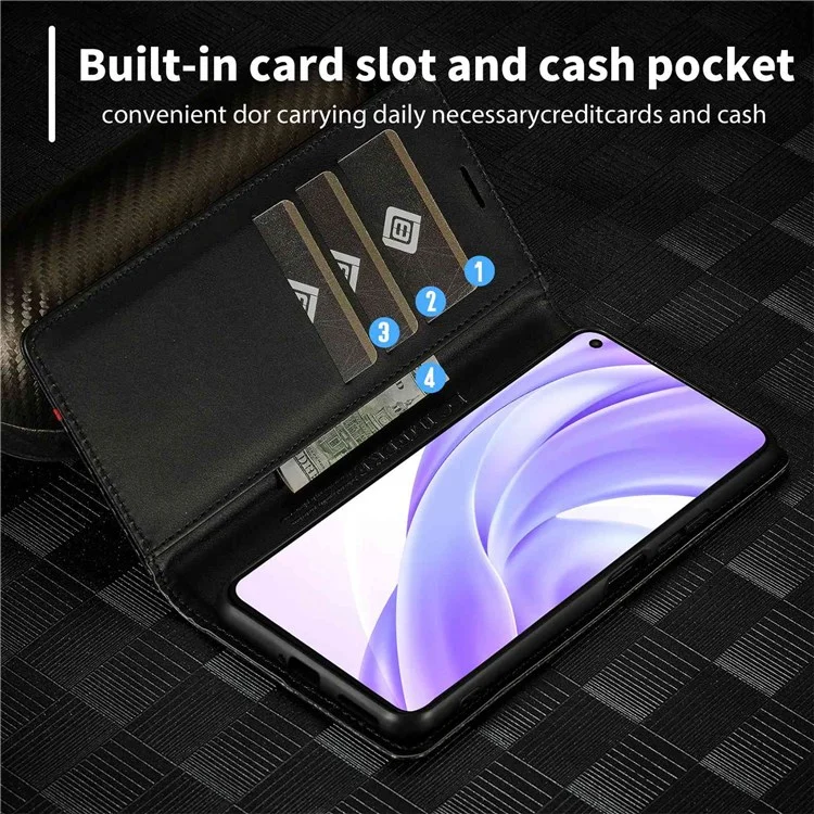 Lc. Imeeke Para Xiaomi 11 Lite 5G NE/Mi 11 Lite 5G/4G Flip Wallet Case, PU Leather Fiber Fiber Texture Stand Magnet Authobsorbed Folio Phone Cover - Franja Horizontal
