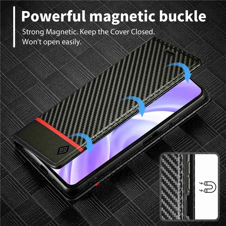 Lc. Imeeke Para Xiaomi 11 Lite 5G NE/Mi 11 Lite 5G/4G Flip Wallet Case, PU Leather Fiber Fiber Texture Stand Magnet Authobsorbed Folio Phone Cover - Franja Horizontal