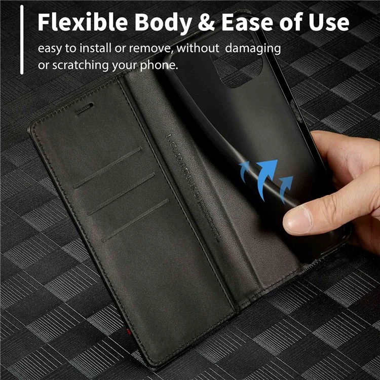 Lc. Imeeke Para Xiaomi 11 Lite 5G NE/Mi 11 Lite 5G/4G Flip Wallet Case, PU Leather Fiber Fiber Texture Stand Magnet Authobsorbed Folio Phone Cover - Franja Horizontal