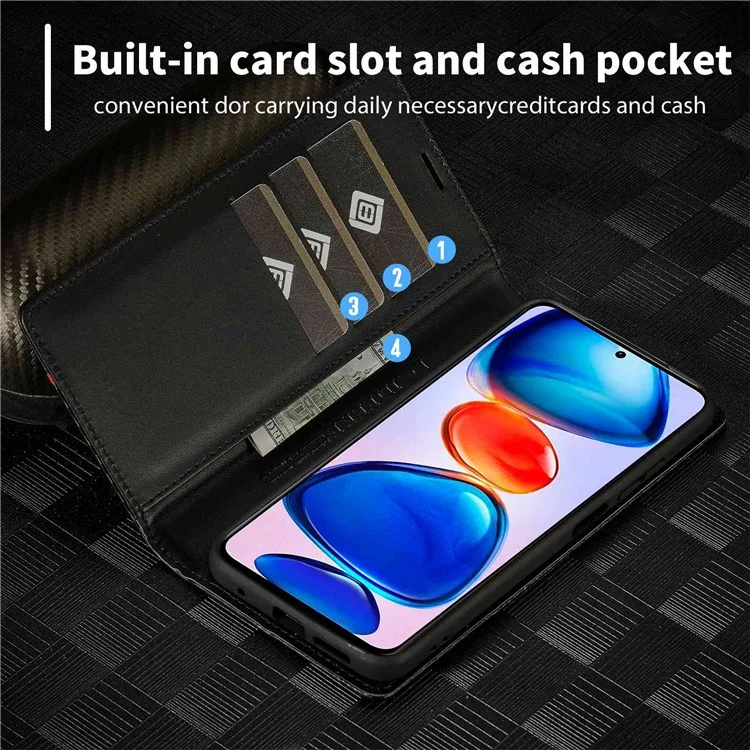 LC.IMEEKE For Xiaomi Redmi Note 11 Pro+ 5G/Note 11 Pro 5G (China) (MediaTek) Flip Wallet Case, Fall Protection PU Leather Carbon Fiber Texture Stand Auto Closing Phone Cover - Horizontal Stripe