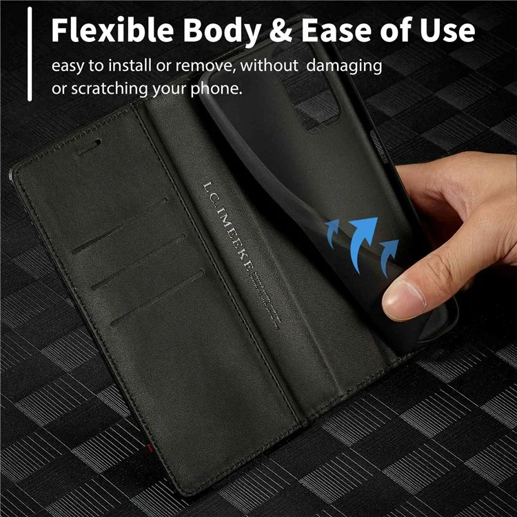 LC.IMEEKE For Xiaomi Redmi Note 11 Pro+ 5G/Note 11 Pro 5G (China) (MediaTek) Flip Wallet Case, Fall Protection PU Leather Carbon Fiber Texture Stand Auto Closing Phone Cover - Horizontal Stripe