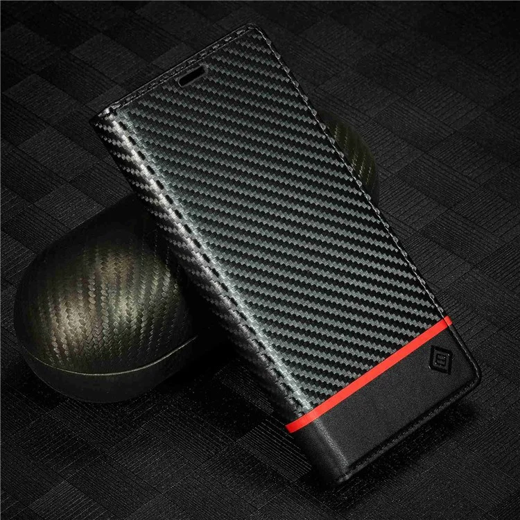 Lc. Imeeke Para Xiaomi Poco X3/X3 Pro/X3 NFC Flip Wallet Case, Soporte de Textura de Fibra de Carbono PU de Absorción de Choque PU Cubierta de Teléfono Autoconsorbido Automático - Franja Horizontal