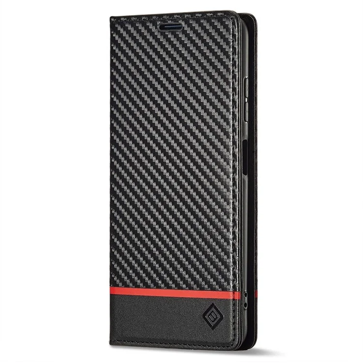 Lc. Imeeke Para Xiaomi Poco X3/X3 Pro/X3 NFC Flip Wallet Case, Soporte de Textura de Fibra de Carbono PU de Absorción de Choque PU Cubierta de Teléfono Autoconsorbido Automático - Franja Horizontal