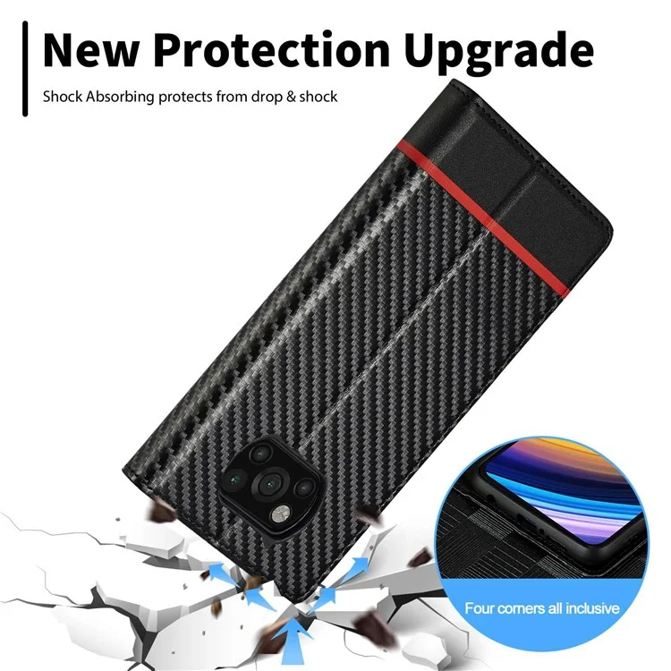 Lc. Imeeke Für Xiaomi Poco X3/x3 Pro/x3 NFC Flip Wallet Hülle, Stoßdämpfung PU Leder Carbon Faser Textur Ständer Magnetisch Automatisch Absorbierte Telefonabdeckung - Horizontaler Streifen