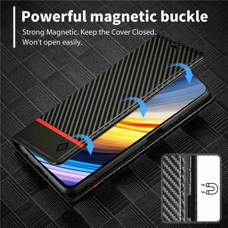 Lc. Imeeke Für Xiaomi Poco X3/x3 Pro/x3 NFC Flip Wallet Hülle, Stoßdämpfung PU Leder Carbon Faser Textur Ständer Magnetisch Automatisch Absorbierte Telefonabdeckung - Horizontaler Streifen