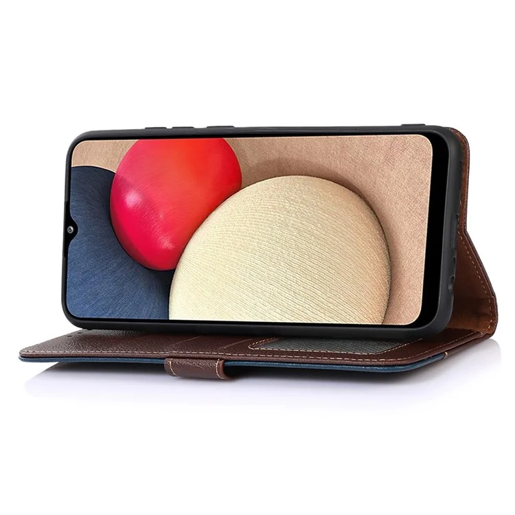 Khazneh Per Xiaomi Redmi 10A Telefono, Portafoglio Resistente All'impatto RFID Bloccante Litchi Texture State in Pelle Guscio Protettivo Con Cinturino - Marrone