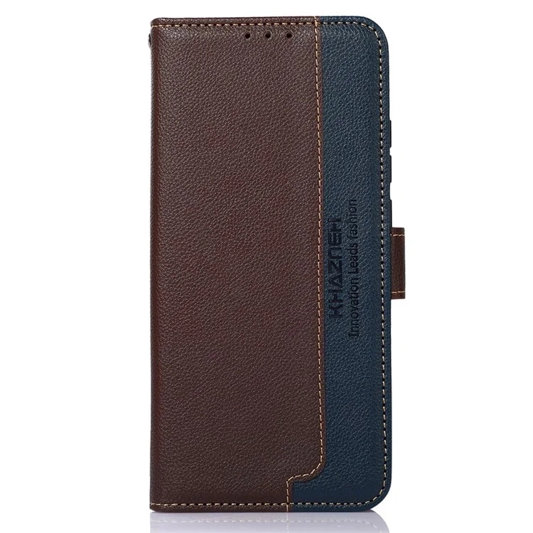 Khazneh Per Xiaomi Redmi 10A Telefono, Portafoglio Resistente All'impatto RFID Bloccante Litchi Texture State in Pelle Guscio Protettivo Con Cinturino - Marrone