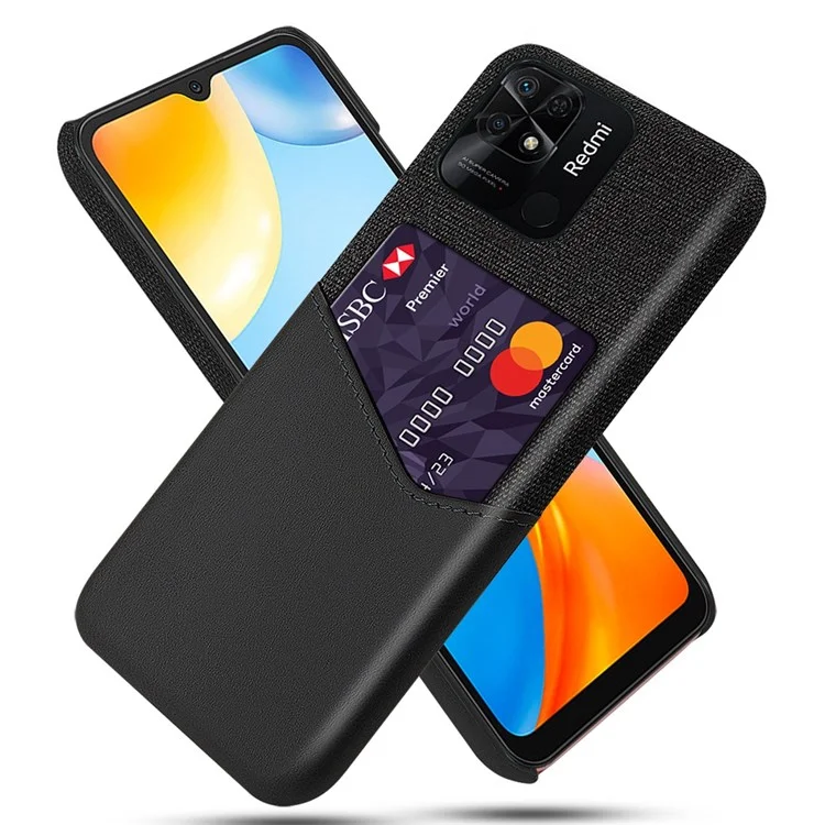 For Xiaomi Redmi 10C 4G Mobile Phone Case with Card Slots Cloth Texture PC + PU Leather Anti-Fall Back Cover - Black