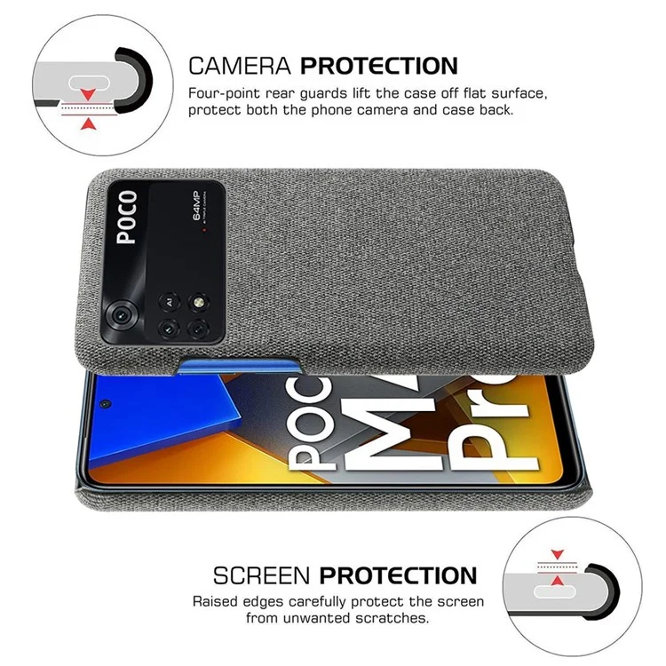 Para Xiaomi Poco M4 Pro 4G Anti-polvo Carcasa de teléfono Anti-rasguños Caja de teléfono dura de PC+Tela - Gris