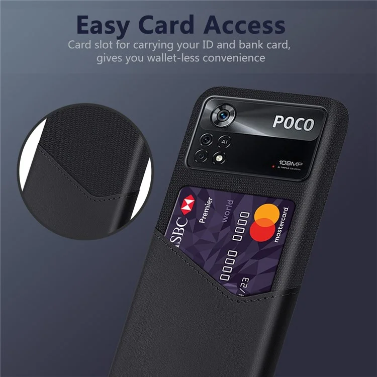 Per Xiaomi Poco X4 Pro 5G Cover per telefono cellulare antigraffio con slot per schede Texture in tessuto PC + PU Leather Anti-fall Back Case - Nero