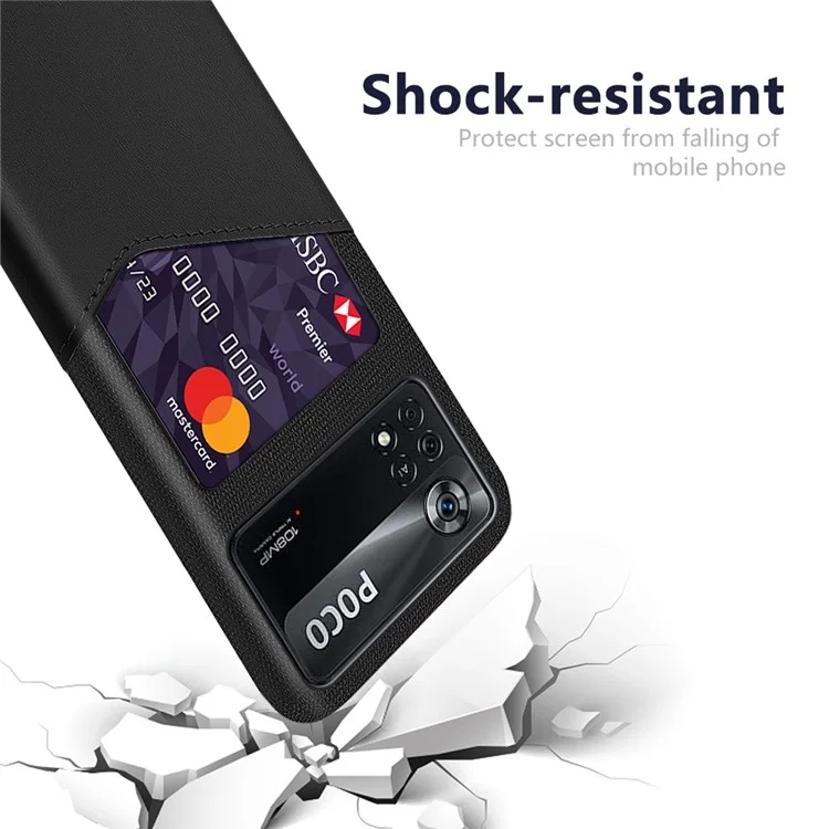Per Xiaomi Poco X4 Pro 5G Cover per telefono cellulare antigraffio con slot per schede Texture in tessuto PC + PU Leather Anti-fall Back Case - Nero
