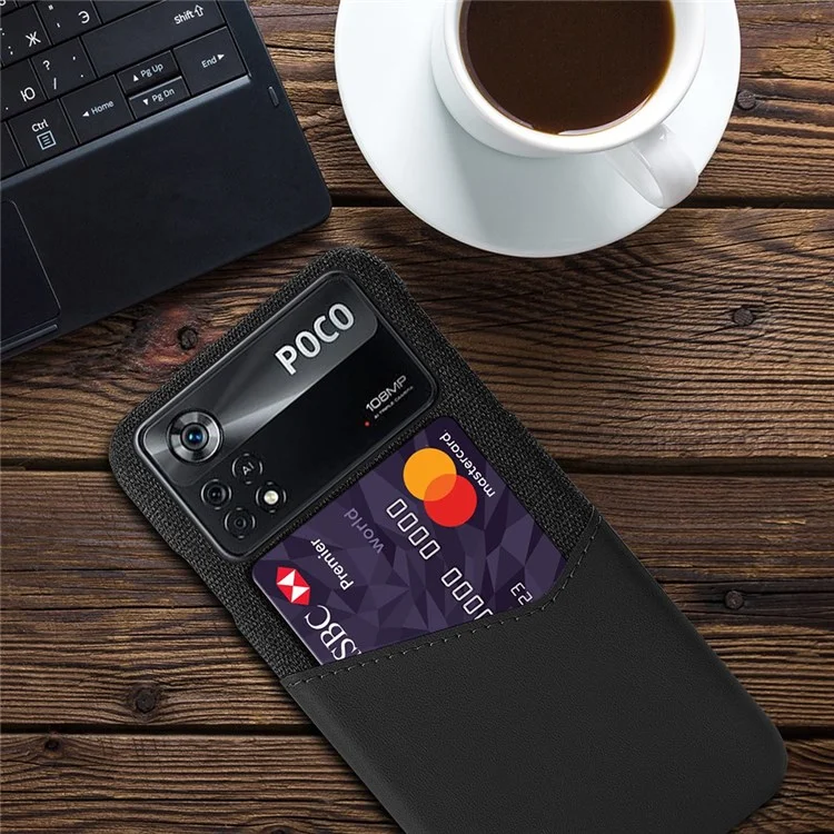 Per Xiaomi Poco X4 Pro 5G Cover per telefono cellulare antigraffio con slot per schede Texture in tessuto PC + PU Leather Anti-fall Back Case - Nero