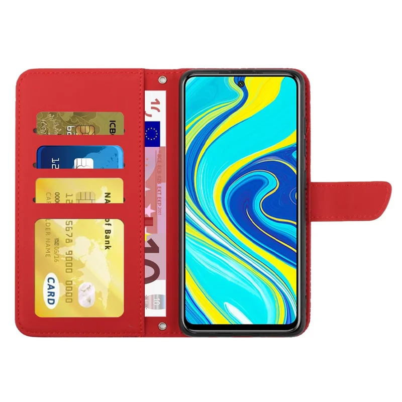 For Xiaomi Redmi Note 9 Pro/Note 9 Pro Max/Note 9S Butterfly Flower Imprinting Pattern Wallet Flip Case PU Leather Bookstyle Stand Magnetic Cove with Shoulder Strap - Red
