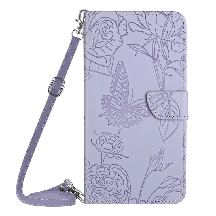 Para Xiaomi Redmi 9C/9C Nfc/poco C3 Caso de Teléfono de la Billetera Flores de Mariposa Impresas PU Cuero Protector Folio Foli - Púrpura Ligera