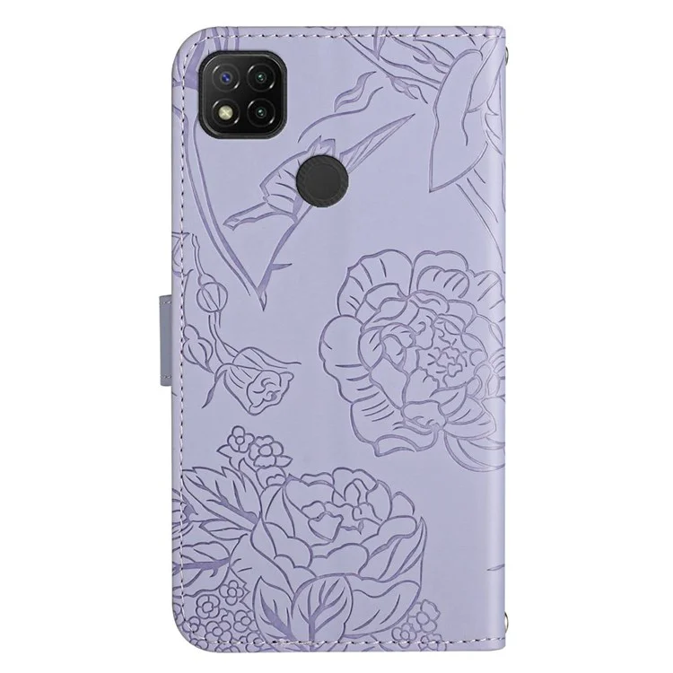 Para Xiaomi Redmi 9C/9C Nfc/poco C3 Caso de Teléfono de la Billetera Flores de Mariposa Impresas PU Cuero Protector Folio Foli - Púrpura Ligera