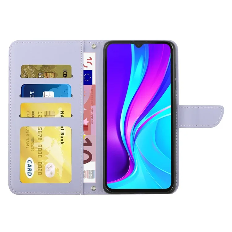 Para Xiaomi Redmi 9C/9C Nfc/poco C3 Caso de Teléfono de la Billetera Flores de Mariposa Impresas PU Cuero Protector Folio Foli - Púrpura Ligera