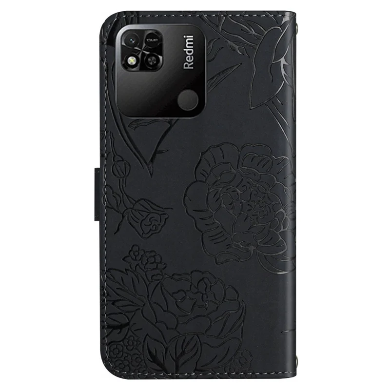 Para Xiaomi Redmi 9C/9C Nfc/poco C3 Caso de Teléfono de la Billetera Flores de Mariposa Impresas PU Cuero Protector Folio Foli - Negro