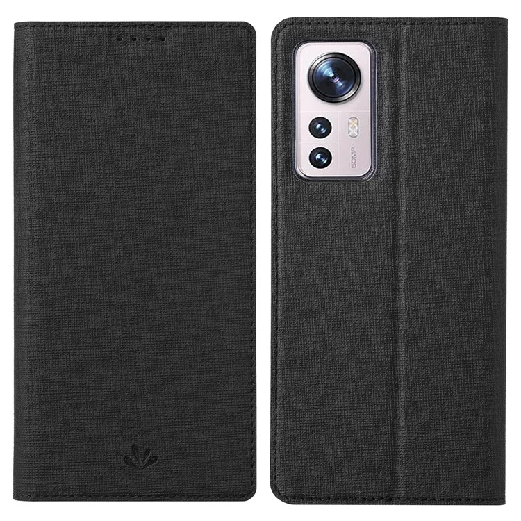VILI DMX Series for Xiaomi 12/12X/12S 5G PU Leather Auto Closing Magnetic Phone Case Card Holder Stand Protective Cover - Black