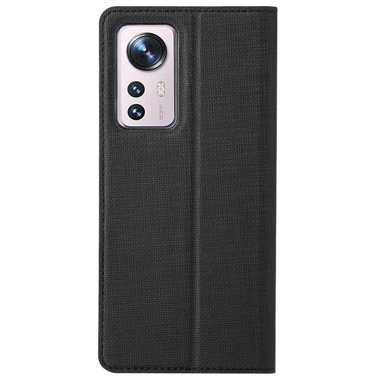 VILI DMX Series for Xiaomi 12/12X/12S 5G PU Leather Auto Closing Magnetic Phone Case Card Holder Stand Protective Cover - Black