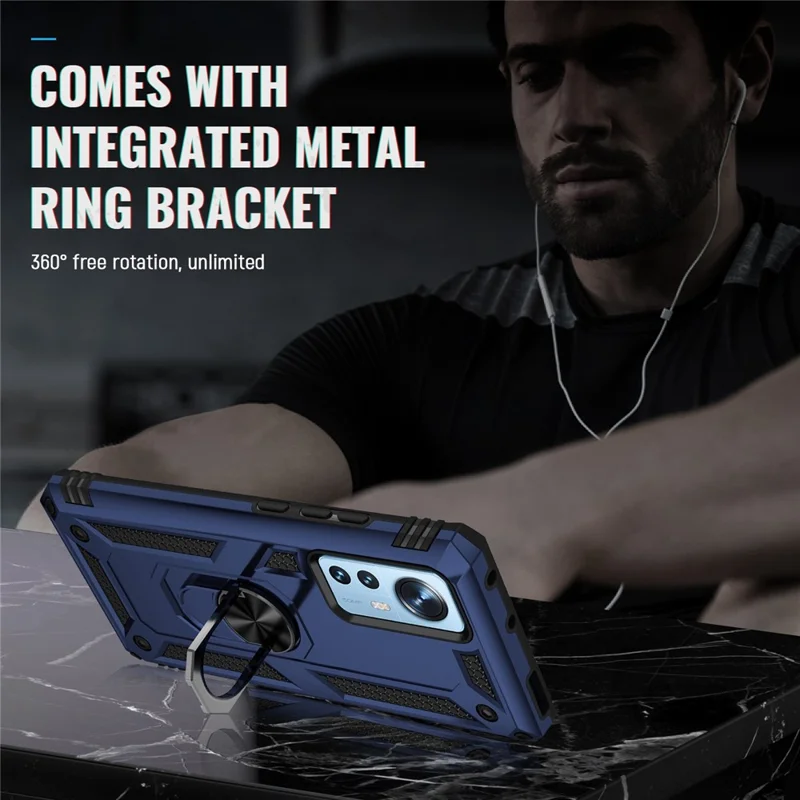 Folia na telefon Xiaomi 12 Pro 5G/12S Pro 5G/12 Pro (Dimensity) 5G z obracanym pierścieniem podpierającym, odporna na uderzenia twarda obudowa PC i miękka TPU - Niebieska