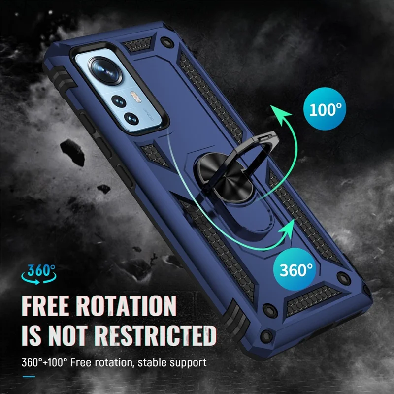 Folia na telefon Xiaomi 12 Pro 5G/12S Pro 5G/12 Pro (Dimensity) 5G z obracanym pierścieniem podpierającym, odporna na uderzenia twarda obudowa PC i miękka TPU - Niebieska