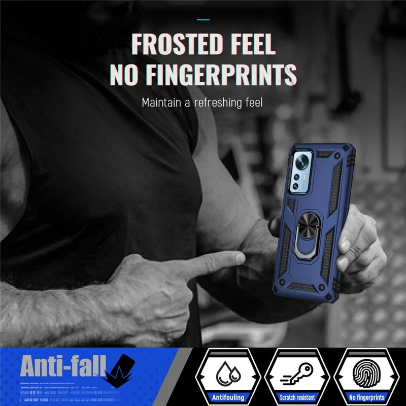 Folia na telefon Xiaomi 12 Pro 5G/12S Pro 5G/12 Pro (Dimensity) 5G z obracanym pierścieniem podpierającym, odporna na uderzenia twarda obudowa PC i miękka TPU - Niebieska