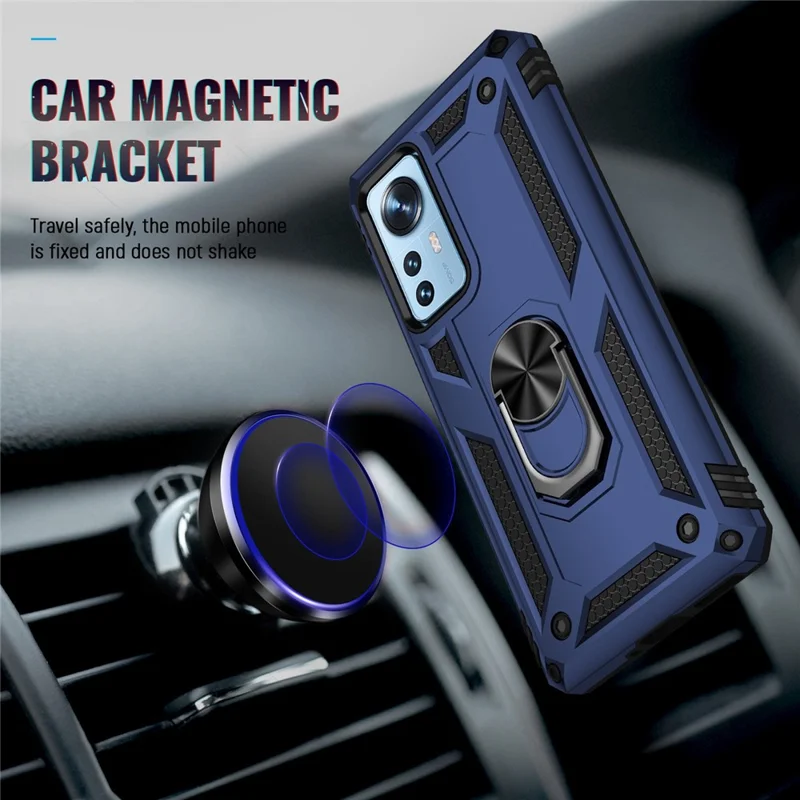 Folia na telefon Xiaomi 12 Pro 5G/12S Pro 5G/12 Pro (Dimensity) 5G z obracanym pierścieniem podpierającym, odporna na uderzenia twarda obudowa PC i miękka TPU - Niebieska