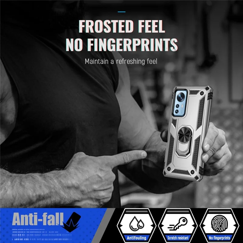 For Xiaomi 12 Pro 5G/12S Pro 5G/12 Pro (Dimensity) 5G Phone Case with Rotatable Ring Kickstand, Impact-resistant Hard PC Soft TPU Protective Cover - Silver