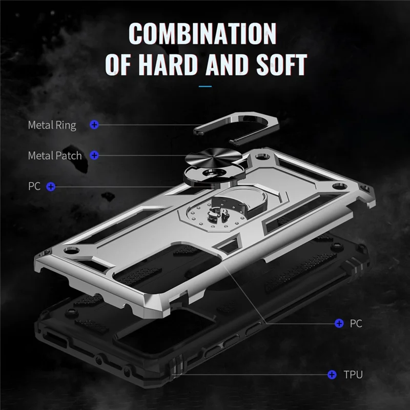 For Xiaomi 12 Pro 5G/12S Pro 5G/12 Pro (Dimensity) 5G Phone Case with Rotatable Ring Kickstand, Impact-resistant Hard PC Soft TPU Protective Cover - Silver