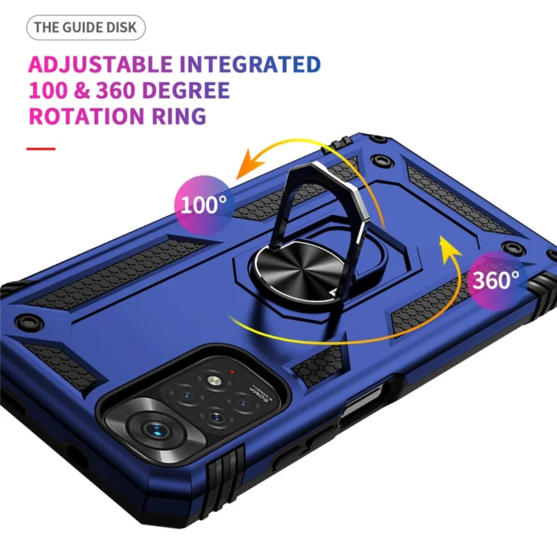 For Xiaomi Redmi Note 11S 4G/Note 11 4G (Qualcomm) Phone Case Anti-Scratch Shockproof Hard PC Soft TPU Protective Cover with Rotatable Ring Kickstand - Blue