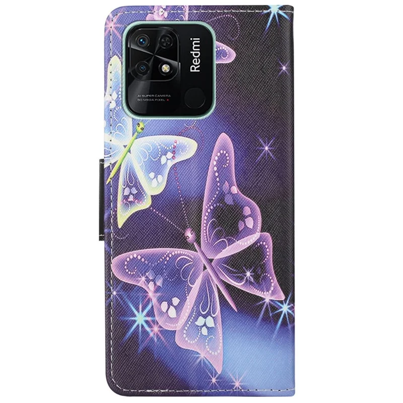 For Xiaomi Redmi 10C 4G Cross Texture Pattern Printing PU Leather Wallet Case Foldable Stand Phone Cover - Sparkling Butterflies