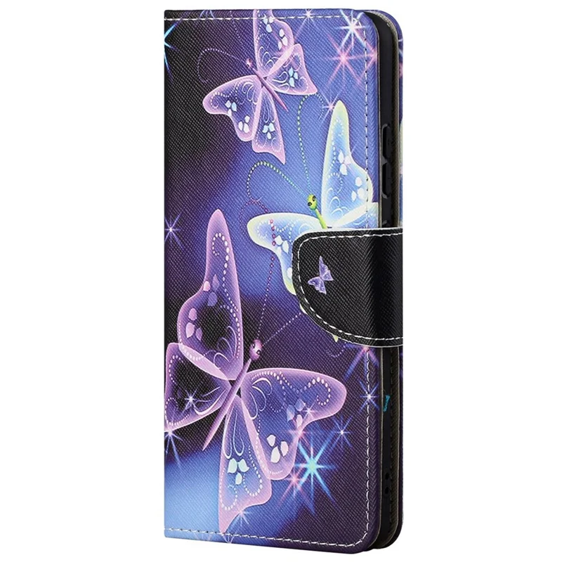 For Xiaomi Redmi 10C 4G Cross Texture Pattern Printing PU Leather Wallet Case Foldable Stand Phone Cover - Sparkling Butterflies