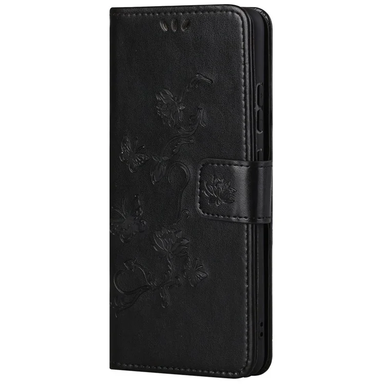 Para Xiaomi Redmi 10C Flor de Mariposa Imprimida PU Cuero Magnético Caja de la Carcasa Del Teléfono Funda Del Soporte - Negro