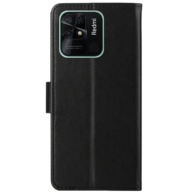For Xiaomi Redmi 10C 4G Butterfly Flower Imprinted PU Leather Magnetic Clasp Phone Case Wallet Stand Cover - Black