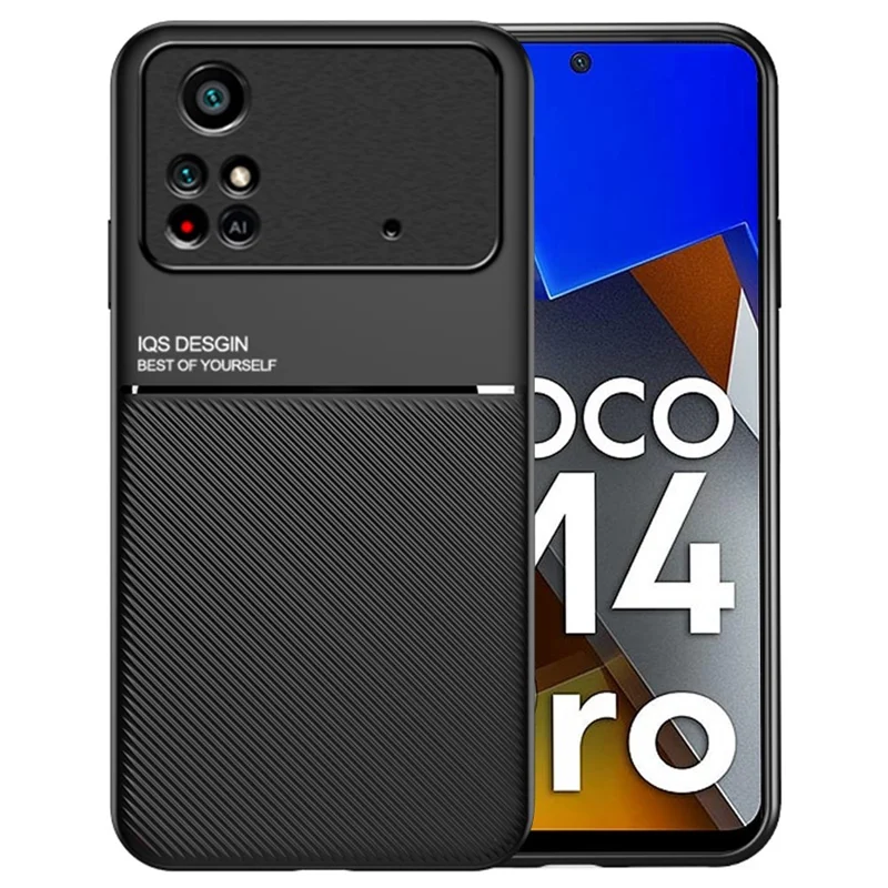 For Xiaomi Poco M4 Pro 4G Anti-scratch Imprinted PU Leather + TPU Phone Case with Built-in Metal Sheet - Black