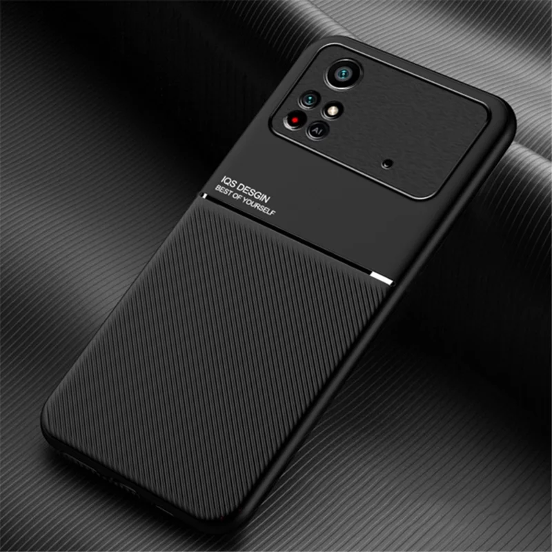 For Xiaomi Poco M4 Pro 4G Anti-scratch Imprinted PU Leather + TPU Phone Case with Built-in Metal Sheet - Black