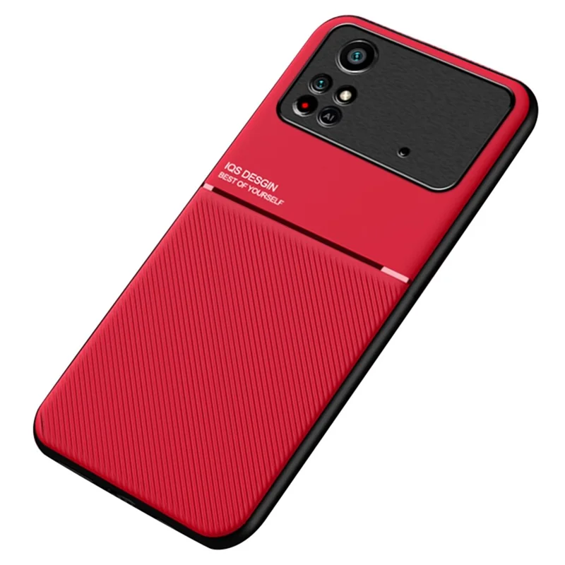 For Xiaomi Poco M4 Pro 4G Anti-scratch Imprinted PU Leather + TPU Phone Case with Built-in Metal Sheet - Red