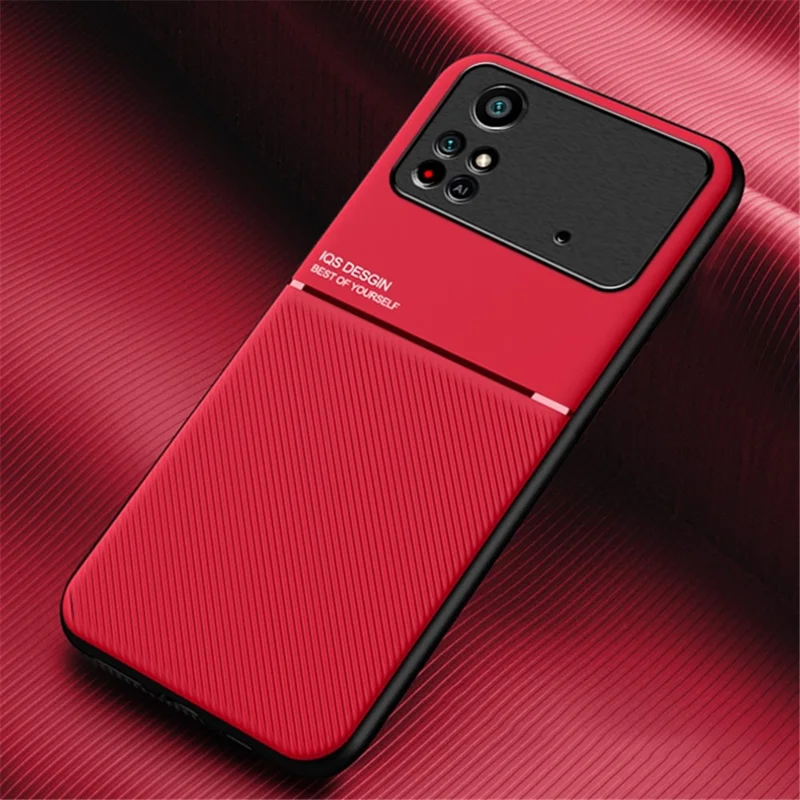 For Xiaomi Poco M4 Pro 4G Anti-scratch Imprinted PU Leather + TPU Phone Case with Built-in Metal Sheet - Red