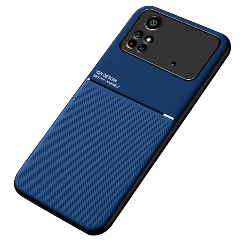 For Xiaomi Poco M4 Pro 4G Anti-scratch Imprinted PU Leather + TPU Phone Case with Built-in Metal Sheet - Blue