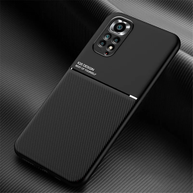 For Xiaomi Redmi Note 11S 4G/Note 11 4G (Qualcomm) Ultra Slim Imprinted Phone Case PU Leather + TPU Cover with Built-in Magnetic Metal Sheet - Black