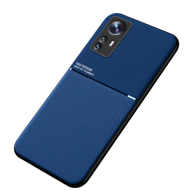 For Xiaomi 12/12X/12S 5G Car Mount Metal Sheet Imprinted Phone Case PU Leather + TPU Shockproof Cover - Blue
