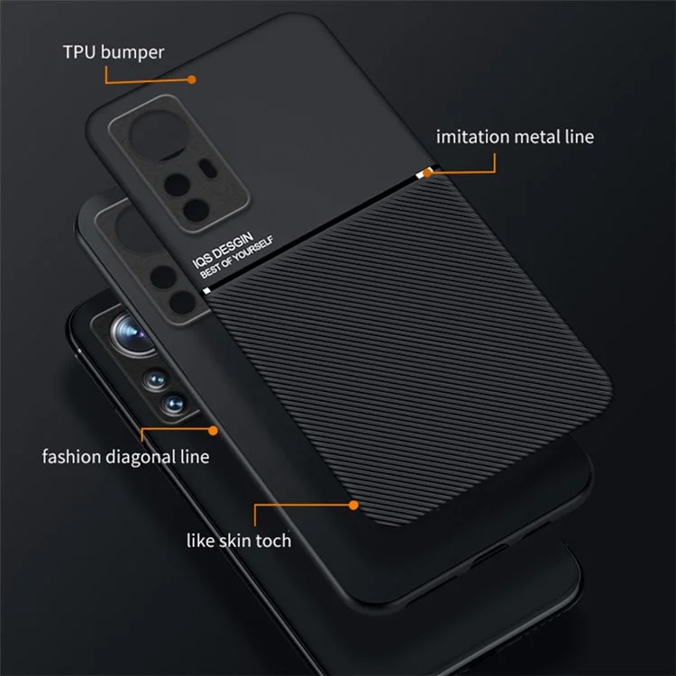 For Xiaomi 12/12X/12S 5G Car Mount Metal Sheet Imprinted Phone Case PU Leather + TPU Shockproof Cover - Blue